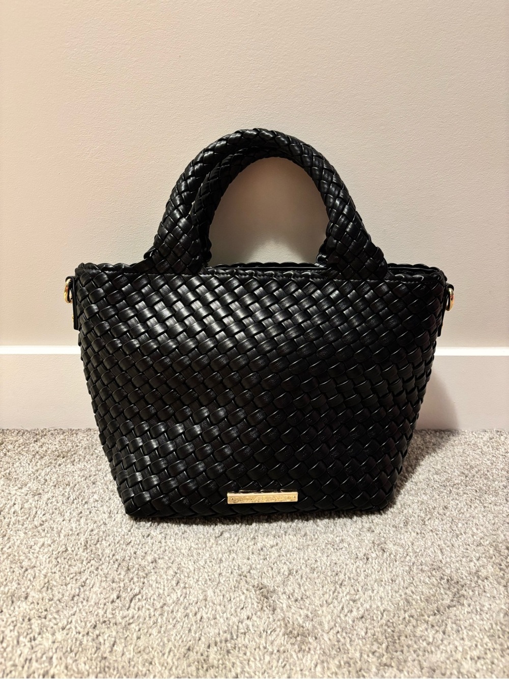 Poppy & Peonies Black Woven Top-Handle Crossbody Bag